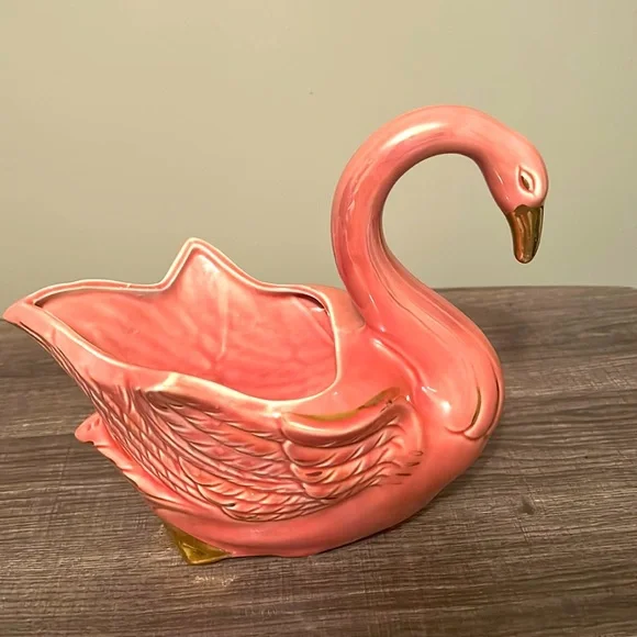 Vintage Cameron Clay MCM pink swan flamingo 🦢 planter, cottage - Picture 2 of 5